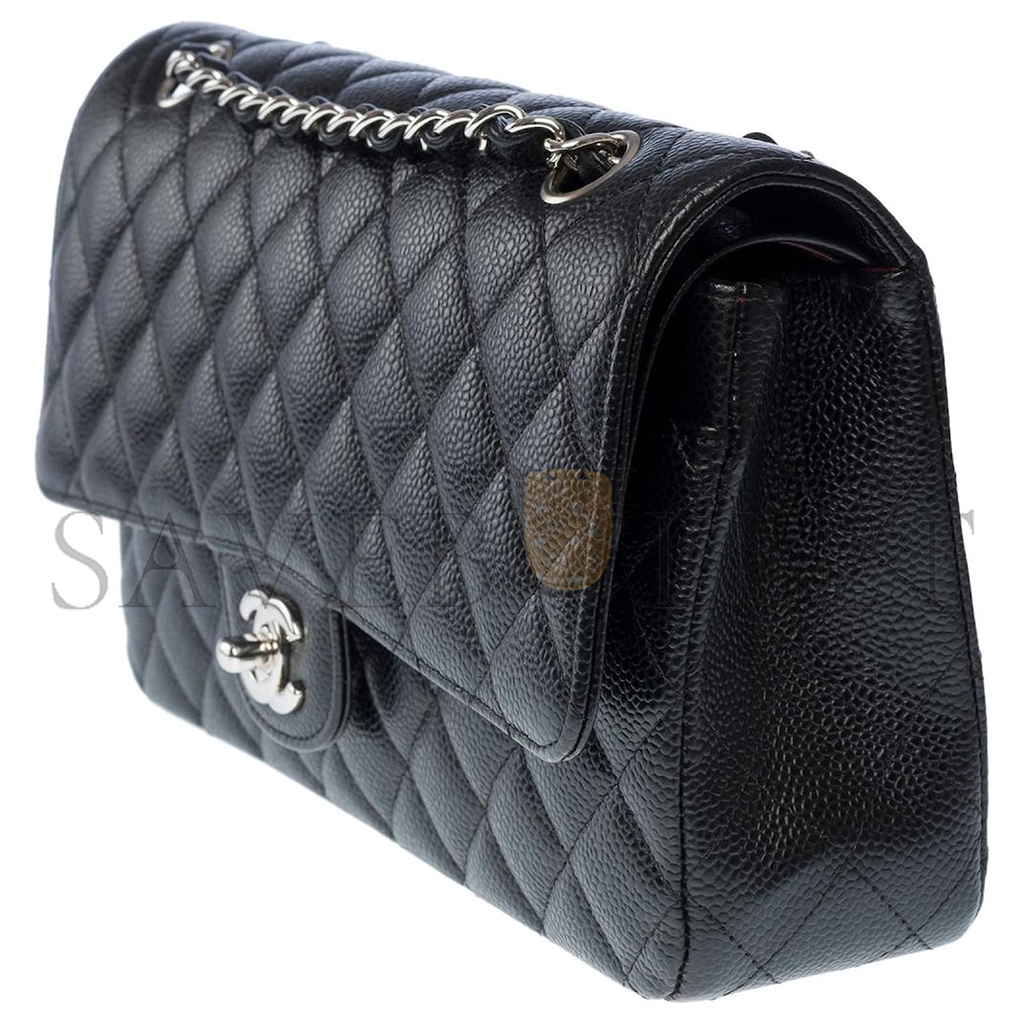 CHANEL MASTER CLASSIC FLAP MEDIUM BLACK COWHIDE CAVIAR SILVER BUCKLE A01112 (25.5*15.5*6.5cm)